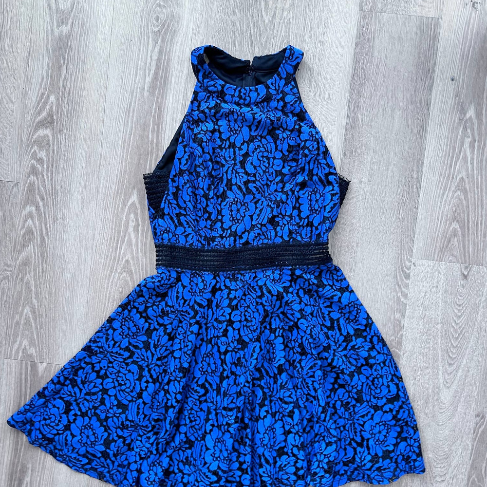 City Triangles Girls 13 (Large) Blue Fit & Flare with Black Lace Midsection